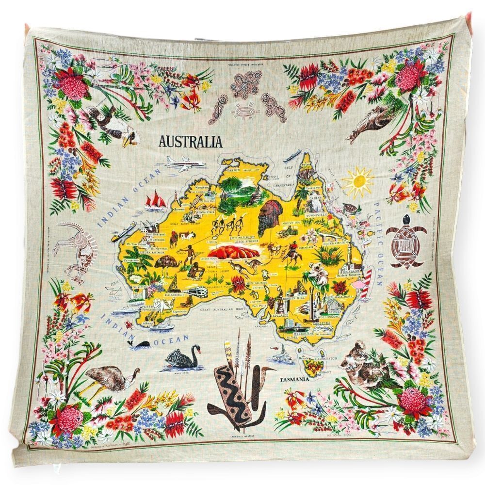 Australia Map Linen Tablecloth Wall Hanging – Beige 52x50 🇦🇺✨